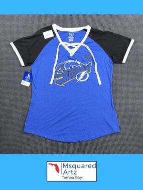 Tampa Bay Lightning Stankos 91 Girls Youth Large Lace Up NHL Shirt Blue